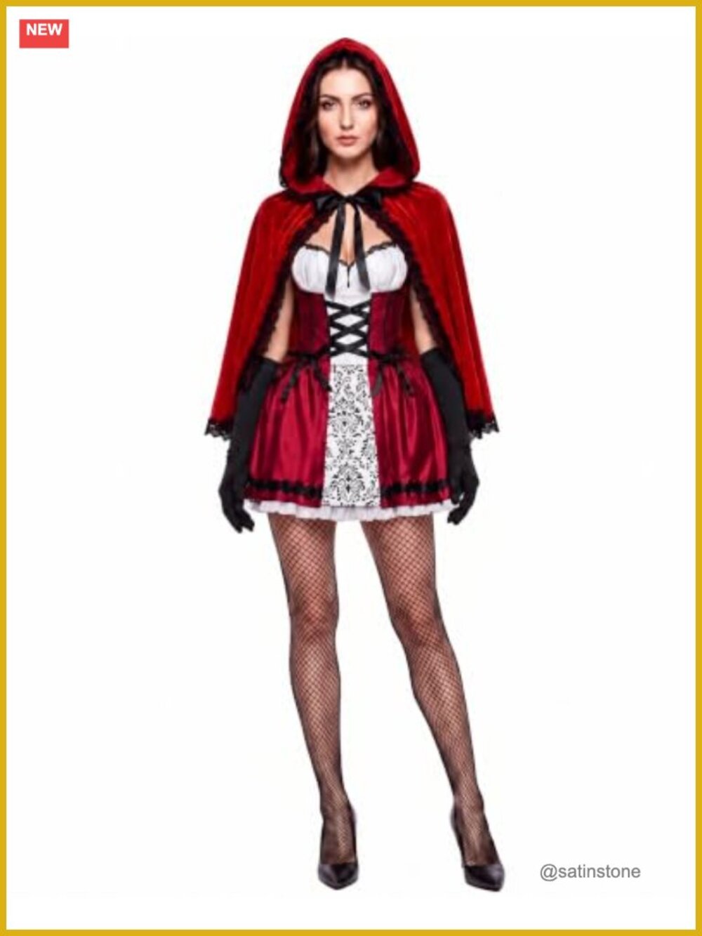 Little Red Riding Hood Costume Set Cape Gloves Fishnet Stockings